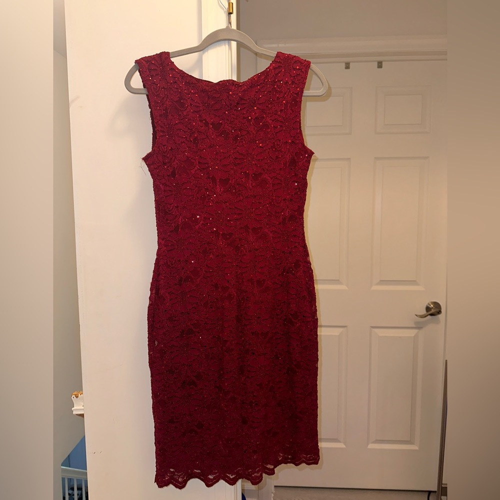 Red Lace Midi Dress